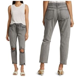 Frame Le Garcon Crop Jeans Ripped Raw Hem Gray Women's 25 Faded Boho Hippie